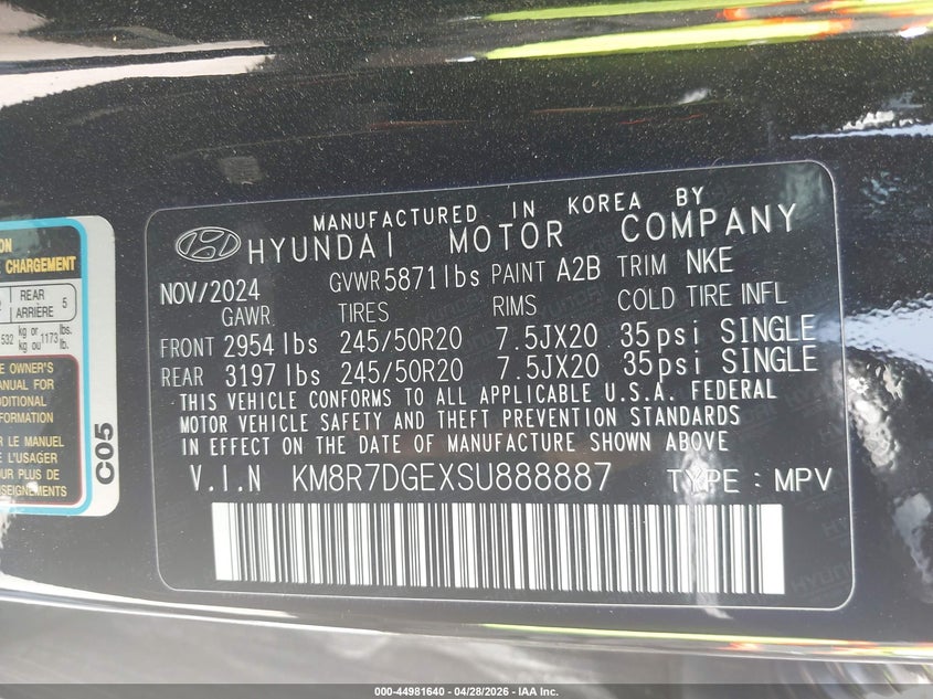 2025 Hyundai Palisade VIN KM8R7DGEXSU888887 IAAI salvage auction — FRONT END, Original (Texas), sold $15,300 on 2026-07-21 (photo 9)