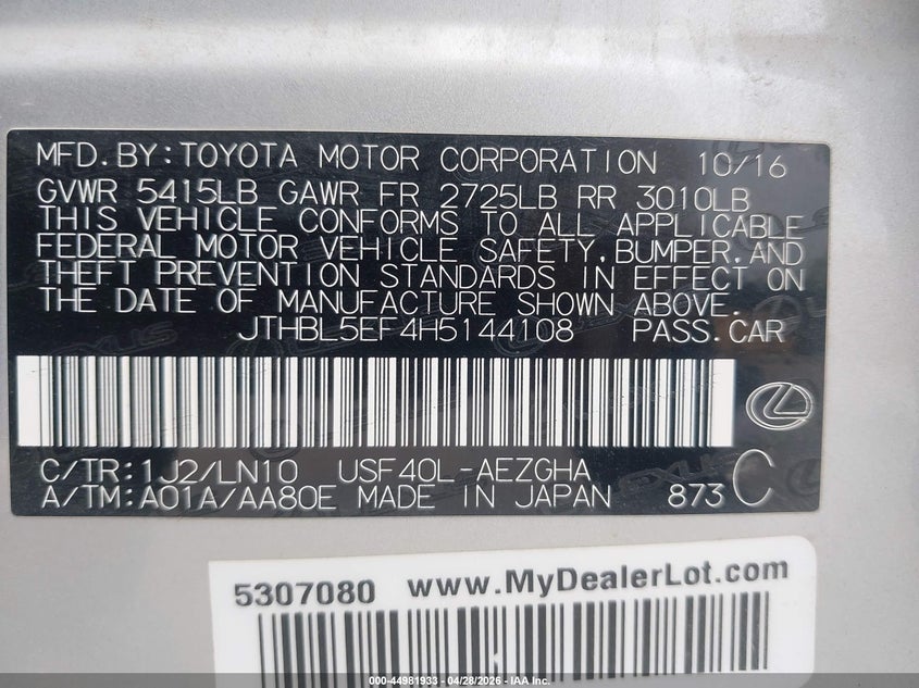 2017 Lexus Ls VIN JTHBL5EF4H5144108 IAAI salvage auction — SIDE, Clear (Arkansas), sold $8,625 on 2026-07-15 (photo 9)