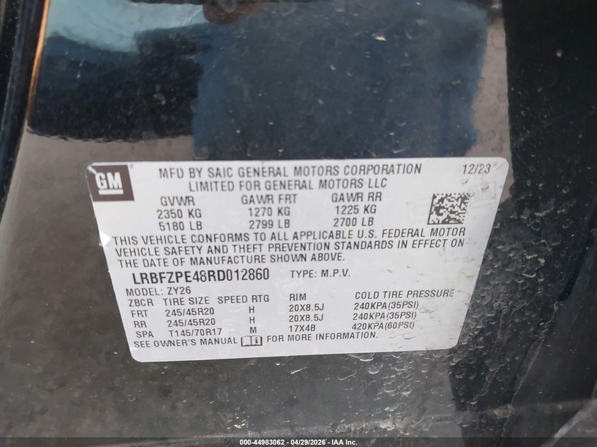 2024 Buick Envision VIN LRBFZPE48RD012860 IAAI salvage auction — FRONT END, Original (Texas), sold $8,850 on 2026-07-14 (photo 9)