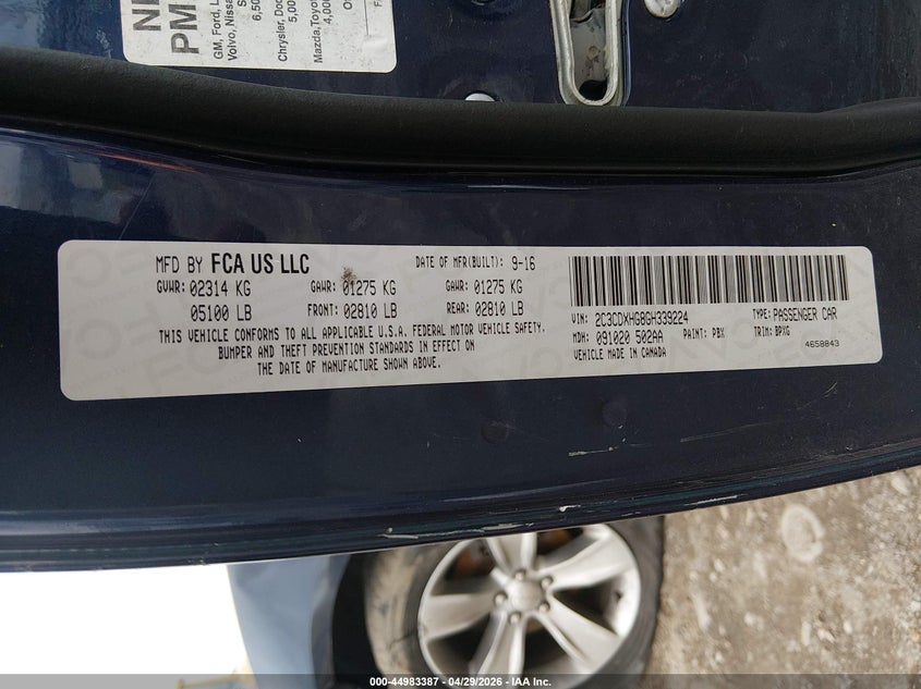 2016 Dodge Charger VIN 2C3CDXHG8GH339224 IAAI salvage auction — LEFT FRONT, Salvage Title, sold $3,800 on 2026-09-07 (photo 9)