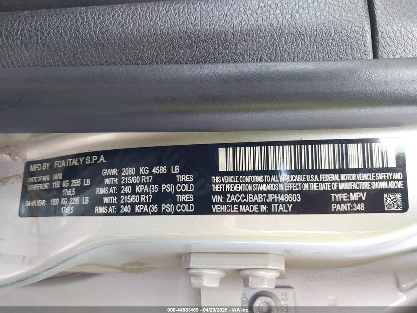 2018 Jeep Renegade VIN ZACCJBAB7JPH48603 IAAI salvage auction — LEFT FRONT, Salvage Title, sold $1,500 on 2026-09-07 (photo 9)
