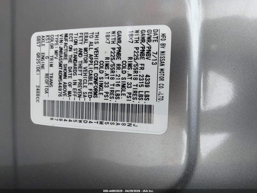 2013 Nissan Rogue VIN JN8AS5MT4DW544976 IAAI salvage auction — FRONT END, Salvage Title, sold $400 on 2026-07-23 (photo 9)