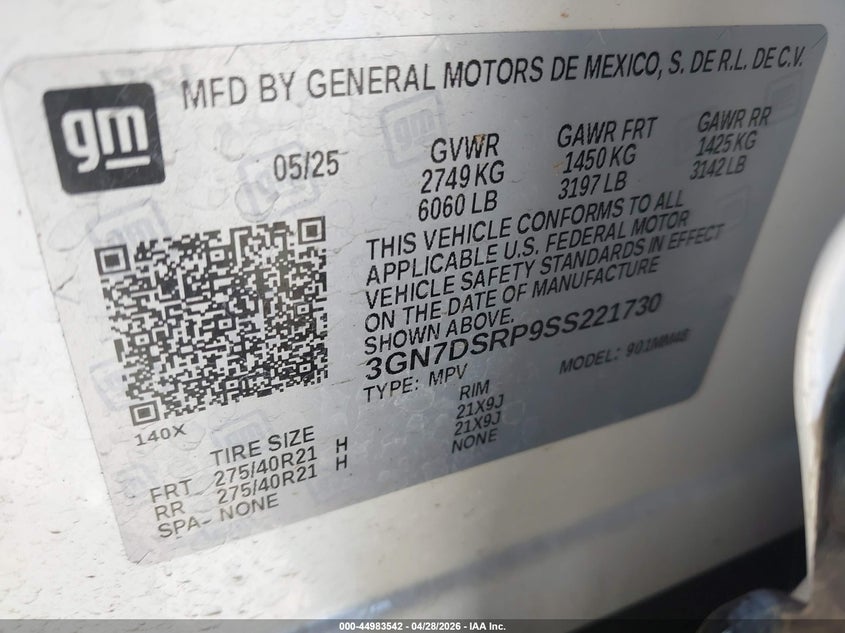 2025 Chevrolet Equinox VIN 3GN7DSRP9SS221730 IAAI salvage auction — FRONT END, Salvage Title, sold $7,650 on 2026-07-19 (photo 9)