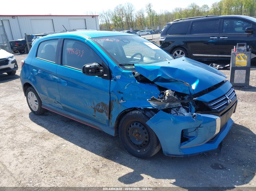 2021 Mitsubishi Mirage VIN ML32AUHJXMH002827 IAAI salvage auction — FRONT & REAR, Mv-907A (New York), sold $1,600 on 2026-07-28 (photo 1)
