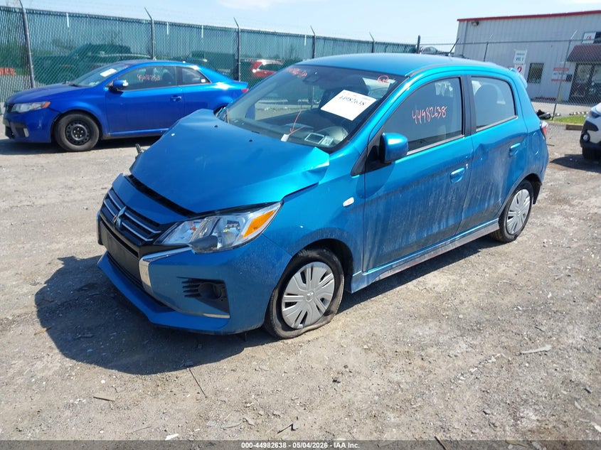 2021 Mitsubishi Mirage VIN ML32AUHJXMH002827 IAAI salvage auction — FRONT & REAR, Mv-907A (New York), sold $1,600 on 2026-07-28 (photo 2)