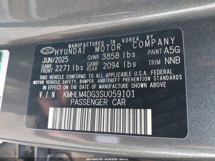 2025 Hyundai Elantra VIN KMHLM4DG3SU059101 IAAI salvage auction — FRONT & REAR, Original (Texas), sold $5,800 on 2026-07-21 (photo 9)