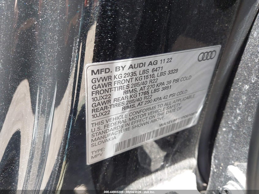 2023 Audi Q8 VIN WA1EVBF11PD010875 IAAI salvage auction — REAR END, Wait Title, sold $22,900 on 2026-07-29 (photo 9)