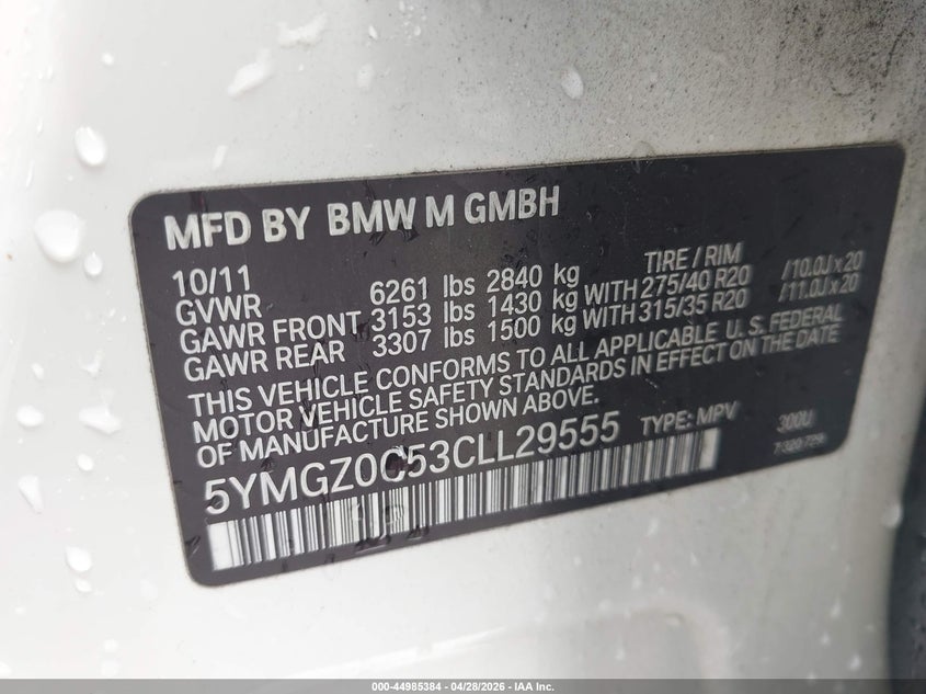 2012 BMW X6 m VIN 5YMGZ0C53CLL29555 IAAI salvage auction — FRONT END, Repossession Paperwork (Georgia), sold $1,950 on 2026-07-08 (photo 9)
