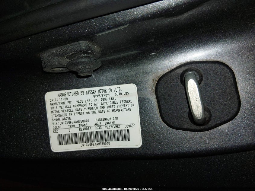 2010 Infiniti G VIN JN1CV6FE4AM350040 IAAI salvage auction — REAR END, Salvage (Oregon), sold $275 on 2026-07-30 (photo 9)