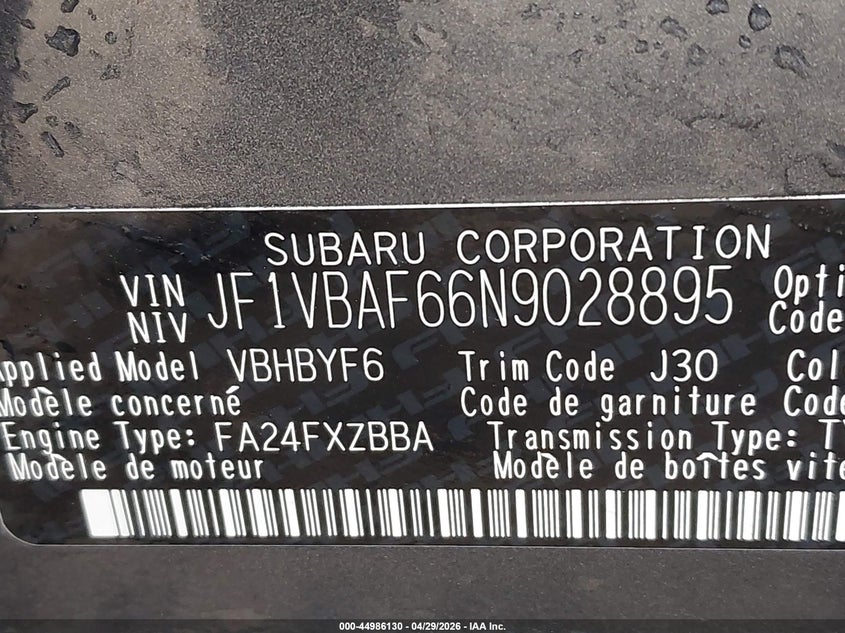 2022 Subaru Wrx VIN JF1VBAF66N9028895 IAAI salvage auction — LEFT SIDE, Salvage Title, sold $2,850 on 2026-07-06 (photo 9)