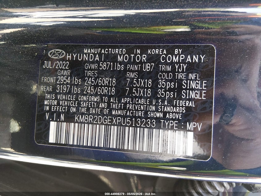 2023 Hyundai Palisade VIN KM8R2DGEXPU513233 IAAI salvage auction — RIGHT FRONT, Salvage (South Carolina), sold $8,200 on 2026-07-29 (photo 9)