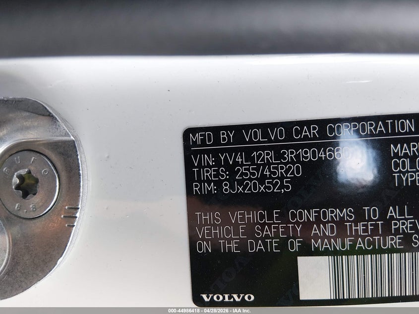 2024 Volvo Xc60 VIN YV4L12RL3R1904660 IAAI salvage auction — FRONT END, Salvage Title, sold $11,100 on 2026-07-15 (photo 9)