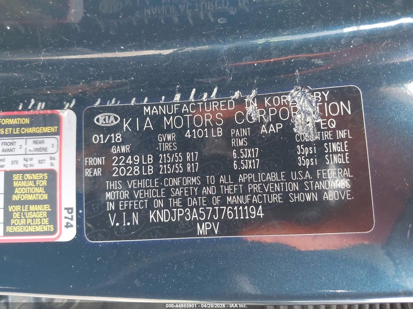 2018 Kia Soul VIN KNDJP3A57J7611194 IAAI salvage auction — REAR END, Salvage Title, sold $2,200 on 2026-07-17 (photo 9)