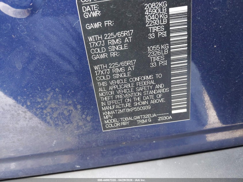 2019 Nissan Rogue VIN KNMAT2MT8KP550939 IAAI salvage auction — FRONT END, Salvage (Georgia), sold $2,300 on 2026-07-15 (photo 9)