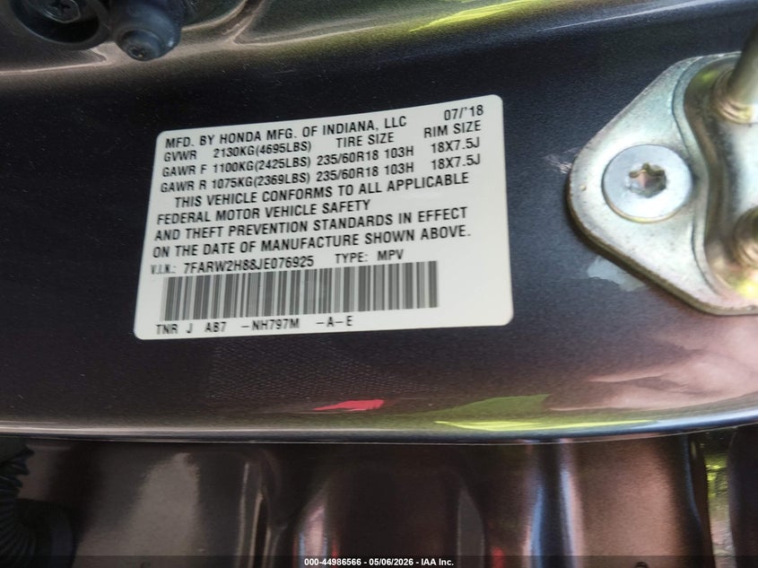 2018 Honda Cr-v VIN 7FARW2H88JE076925 IAAI salvage auction — REAR END, Salvage (Idaho), sold $2,850 on 2026-07-28 (photo 9)