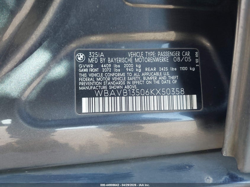 2006 BMW 3er VIN WBAVB13506KX50358 IAAI salvage auction — FRONT END, Salvage (Oregon), sold $400 on 2026-07-14 (photo 9)