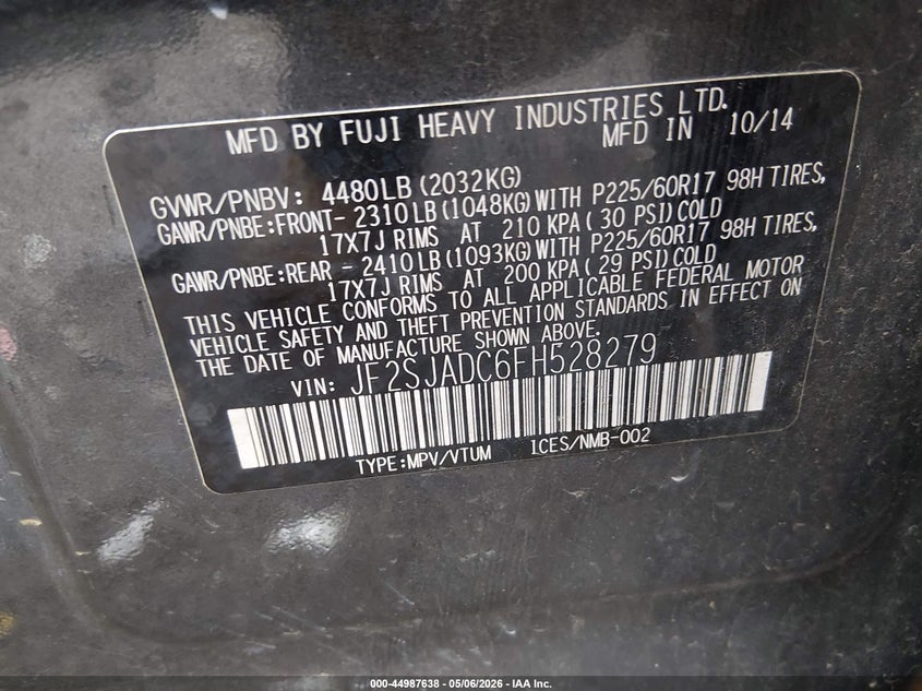 2015 Subaru Forester VIN JF2SJADC6FH528279 IAAI salvage auction — LEFT FRONT, Clear (Tennessee), sold $25 on 2026-07-23 (photo 9)