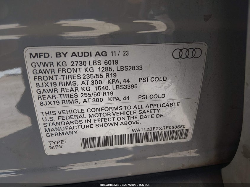 2024 Audi Q4 e-tron VIN WA1L2BFZXRP030680 IAAI salvage auction — FRONT END, Salvage (California), sold $5,575 on 2026-07-30 (photo 9)