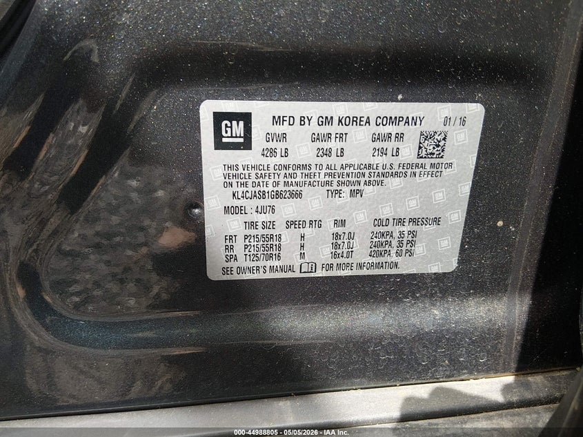 2016 Buick Encore VIN KL4CJASB1GB623666 IAAI salvage auction — SIDE, Salvage (South Carolina), sold $1,500 on 2026-07-12 (photo 9)