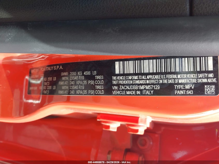 2021 Jeep Renegade VIN ZACNJDBB1MPM57129 IAAI salvage auction — EXTERIOR BURN, Clear (Oklahoma), sold $950 on 2026-07-28 (photo 9)