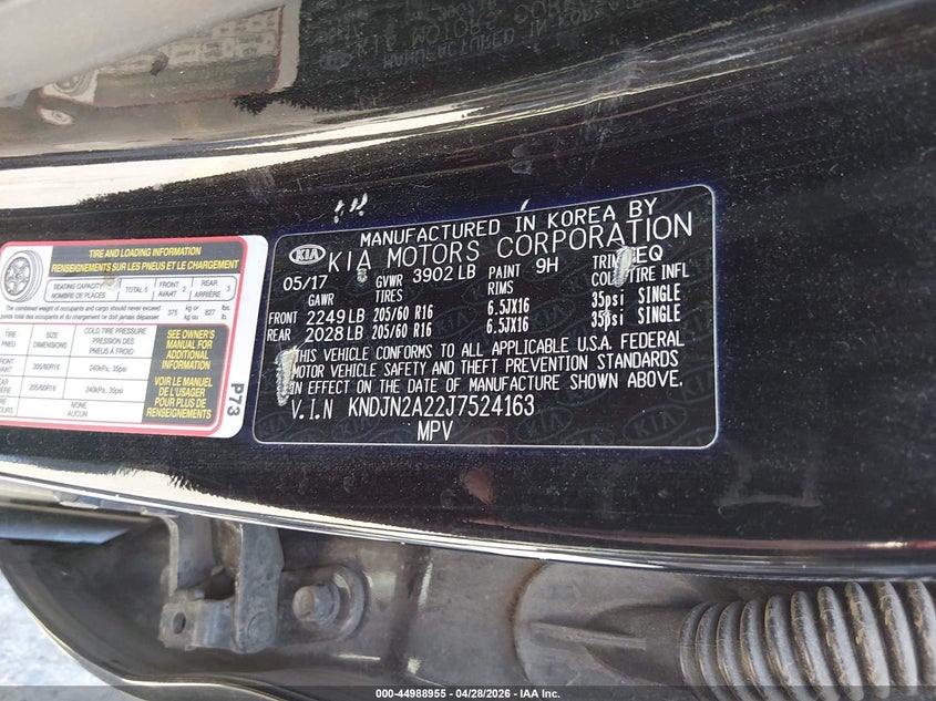 2018 Kia Soul VIN KNDJN2A22J7524163 IAAI salvage auction — REAR END, Salvage (Colorado), sold $1,350 on 2026-07-14 (photo 9)