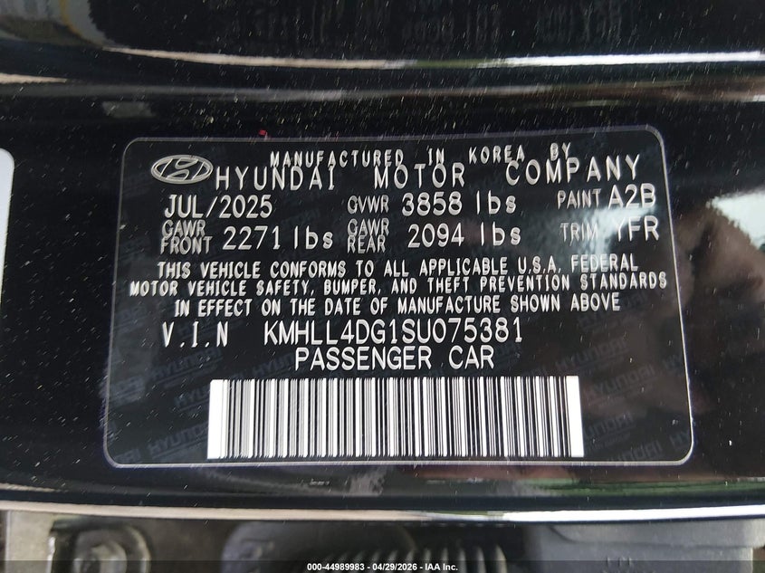 2025 Hyundai Elantra VIN KMHLL4DG1SU075381 IAAI salvage auction — FRONT END, Salvage Title, sold $4,600 on 2026-07-18 (photo 9)