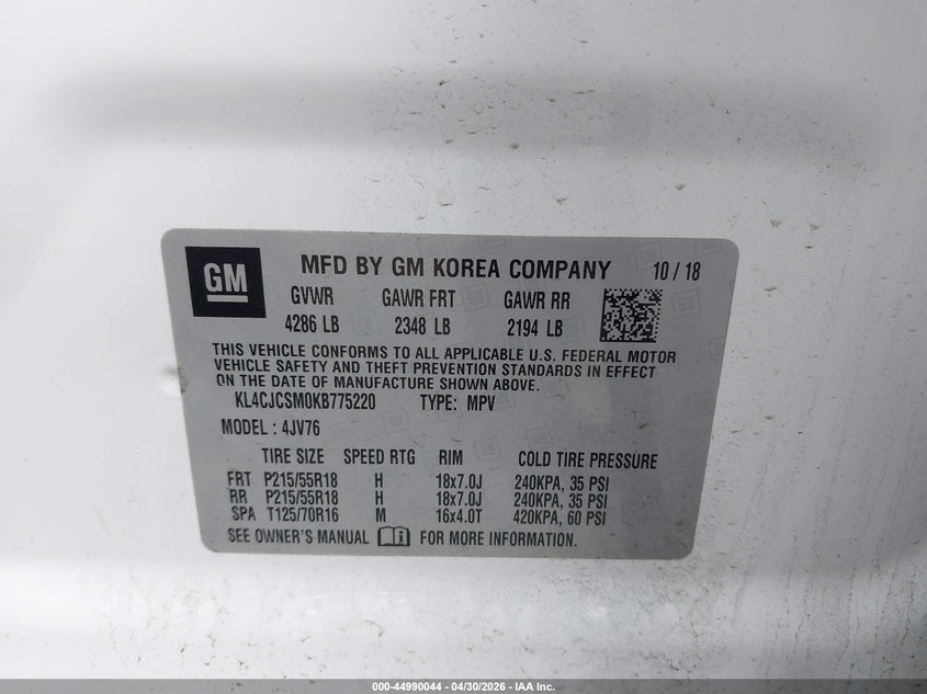 2019 Buick Encore VIN KL4CJCSM0KB775220 IAAI salvage auction — SIDE, Salvage Title, sold $1,300 on 2026-09-02 (photo 9)
