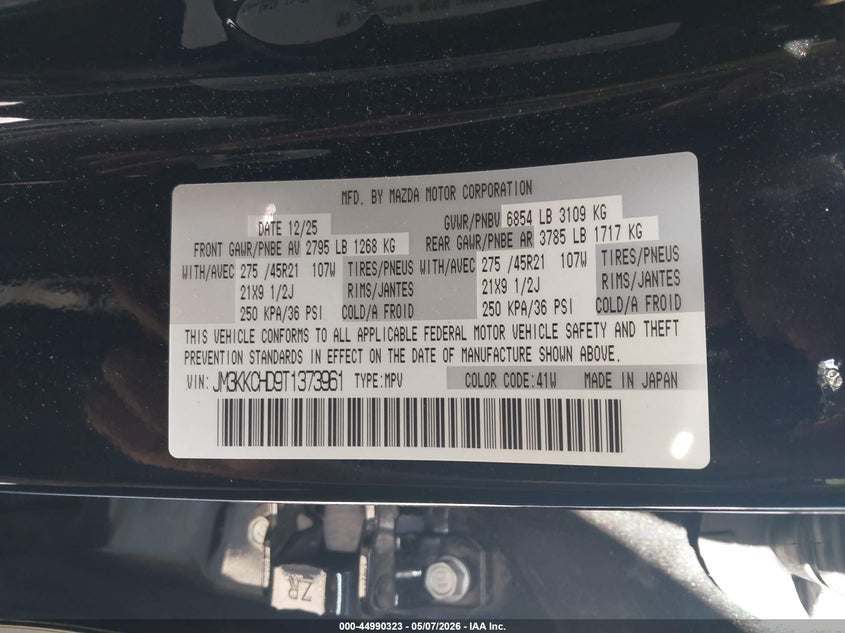 2026 Mazda Cx-90 VIN JM3KKCHD9T1373961 IAAI salvage auction — FRONT END, Salvage (Illinois), sold $5,100 on 2026-07-28 (photo 9)