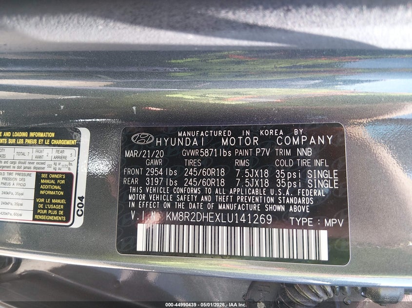 2020 Hyundai Palisade VIN KM8R2DHEXLU141269 IAAI salvage auction — REAR END, Salvage - Greater Than 75% (Maryland), sold $5,900 on 2026-07-23 (photo 9)