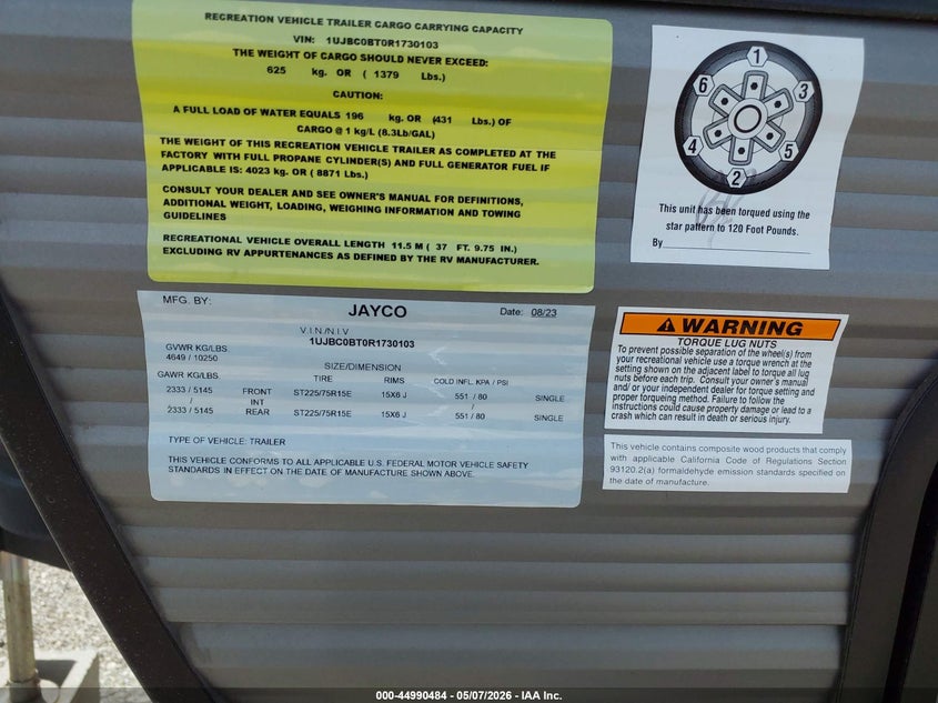 2024 Jayco 334rts VIN 1UJBC0BT0R1730103 IAAI salvage auction — UNKNOWN, Scrap (Michigan), sold $3,700 on 2026-07-09 (photo 9)