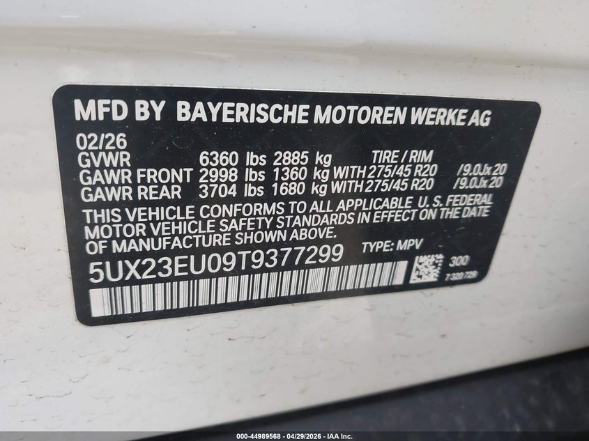 2026 BMW X5 VIN 5UX23EU09T9377299 IAAI salvage auction — RIGHT FRONT, Salvage (Virginia), sold $34,275 on 2026-07-06 (photo 9)