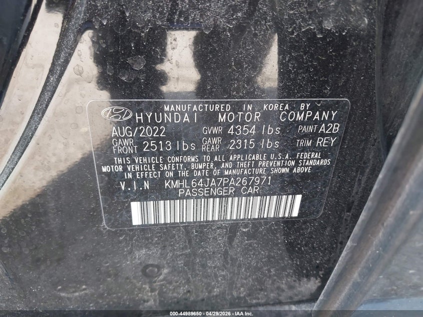2023 Hyundai Sonata VIN KMHL64JA7PA267971 IAAI salvage auction — REAR END, Salvage (Illinois), sold $4,350 on 2026-07-14 (photo 9)