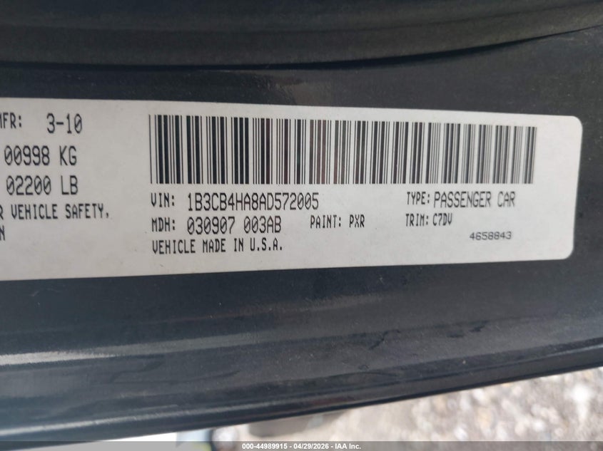 2010 Dodge Caliber VIN 1B3CB4HA8AD572005 IAAI salvage auction — FRONT END, Clear (Arkansas), sold $575 on 2026-07-09 (photo 9)