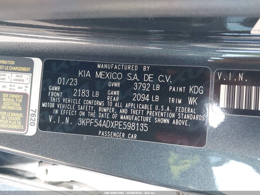 2023 Kia Forte VIN 3KPF54ADXPE598135 IAAI salvage auction — HAIL, Salvage (Iowa), sold $7,750 on 2026-07-14 (photo 9)