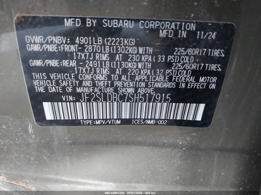2025 Subaru Forester VIN JF2SLDBC7SH517915 IAAI salvage auction — FRONT END, Salvage (California), sold $25 on 2026-07-28 (photo 9)