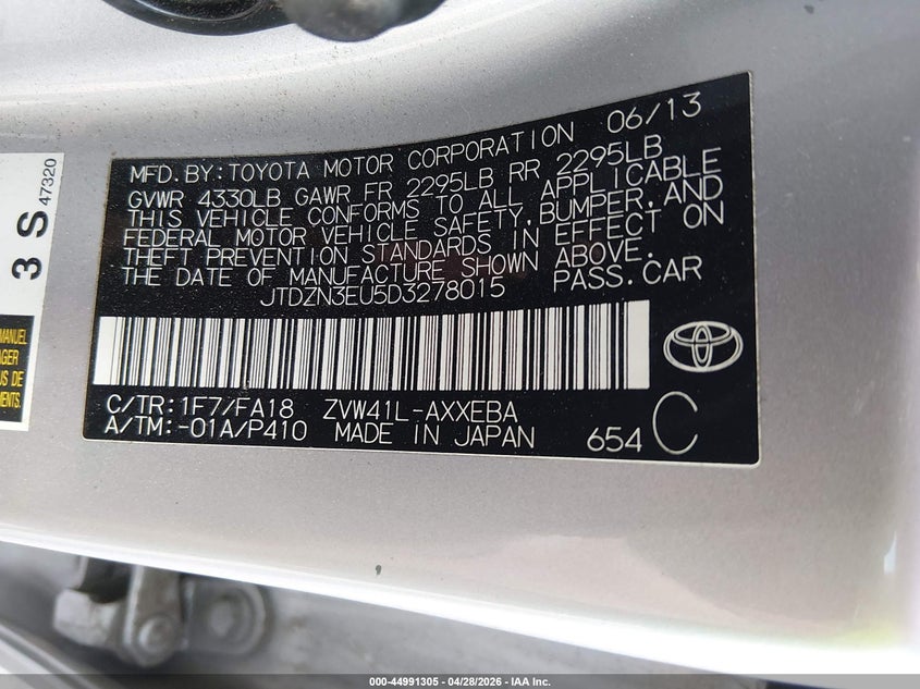 2013 Toyota Prius v VIN JTDZN3EU5D3278015 IAAI salvage auction — SIDE, Salvage (Colorado), sold $2,400 on 2026-07-25 (photo 9)