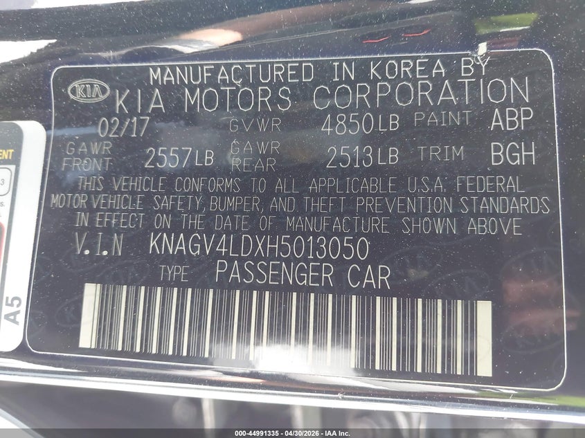 2017 Kia Optima VIN KNAGV4LDXH5013050 IAAI salvage auction — FRONT END, Salvage (California), sold $300 on 2026-07-15 (photo 9)