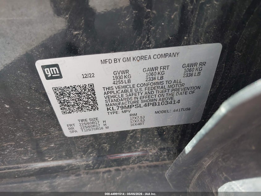 2023 Chevrolet Trailblazer VIN KL79MPSL4PB103414 IAAI salvage auction — FRONT & REAR, Salvage (Illinois), sold $3,850 on 2026-07-20 (photo 9)