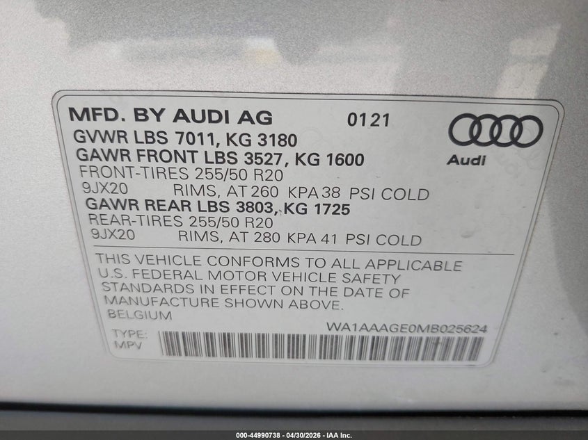 2021 Audi E-tron VIN WA1AAAGE0MB025624 IAAI salvage auction — REAR END, Original (Texas), sold $14,400 on 2026-07-23 (photo 9)