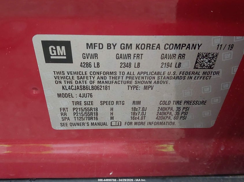 2020 Buick Encore VIN KL4CJASB6LB062181 IAAI salvage auction — FRONT END, Salvage Title, sold $2,525 on 2026-07-22 (photo 9)