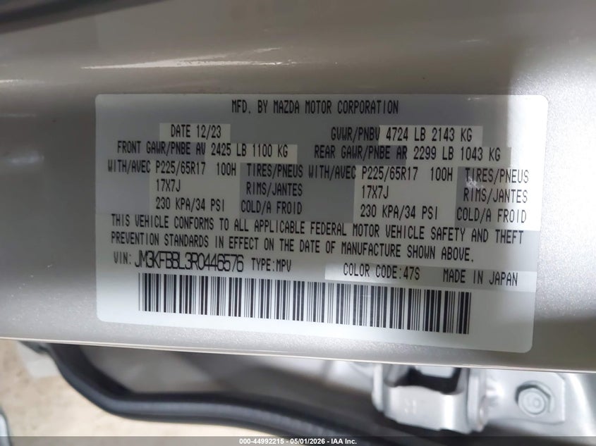 2024 Mazda Cx-5 VIN JM3KFBBL3R0446576 IAAI salvage auction — FRONT END, Salvage (Texas), sold $6,000 on 2026-07-14 (photo 9)