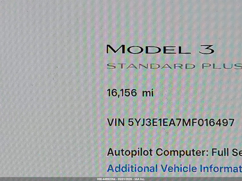 2021 Tesla Model 3 VIN 5YJ3E1EA7MF016497 IAAI salvage auction — RIGHT SIDE, Original (Texas), sold $11,350 on 2026-07-23 (photo 7)