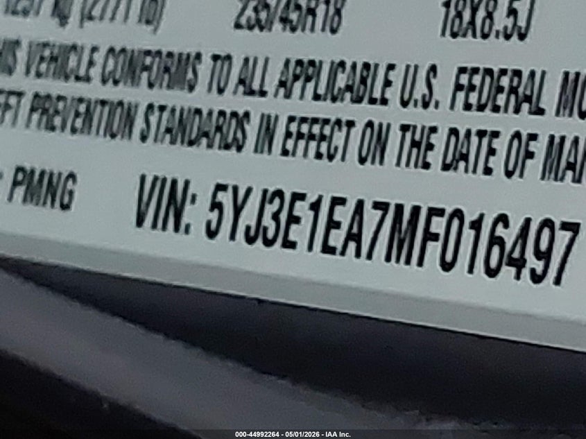 2021 Tesla Model 3 VIN 5YJ3E1EA7MF016497 IAAI salvage auction — RIGHT SIDE, Original (Texas), sold $11,350 on 2026-07-23 (photo 9)