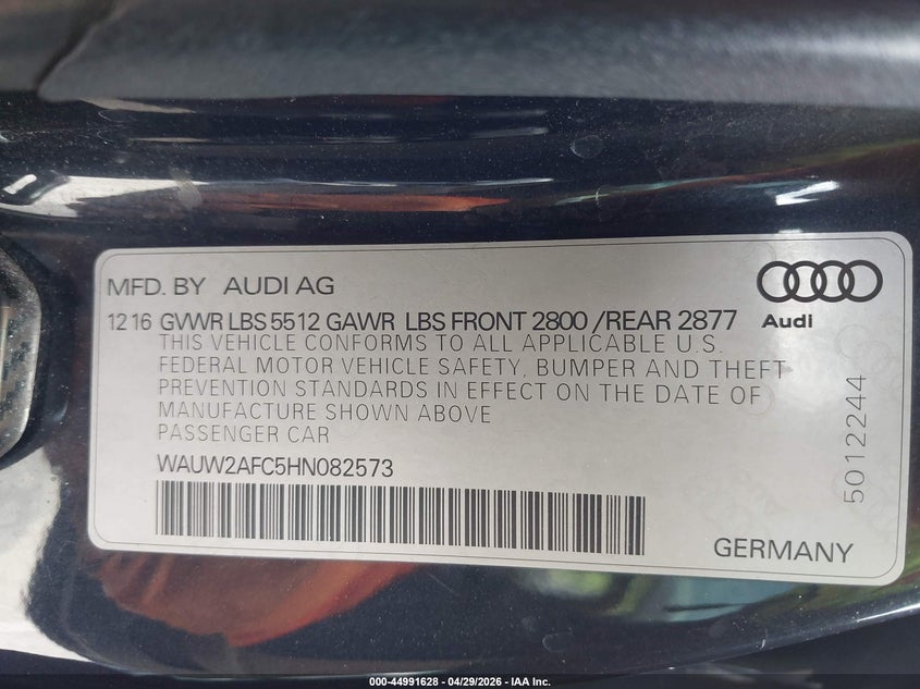 2017 Audi A7 VIN WAUW2AFC5HN082573 IAAI salvage auction — FRONT END, Salvage (Missouri), sold $3,250 on 2026-07-07 (photo 9)