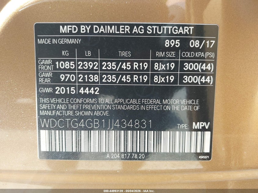 2018 Mercedes-benz Gla-klasse VIN WDCTG4GB1JJ434831 IAAI salvage auction — RIGHT FRONT, Salvage (Idaho), sold $7,375 on 2026-07-08 (photo 9)