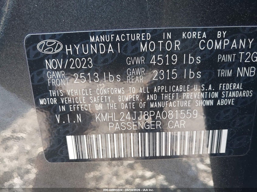 2023 Hyundai Sonata VIN KMHL24JJ8PA081559 IAAI salvage auction — RIGHT REAR, Salvage (Idaho), sold $7,400 on 2026-07-07 (photo 9)