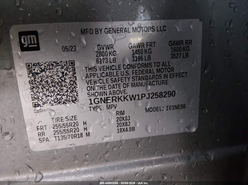 2023 Chevrolet Traverse VIN 1GNERKKW1PJ258290 IAAI salvage auction — REAR END, Salvage (Louisiana), sold $7,900 on 2026-08-01 (photo 9)