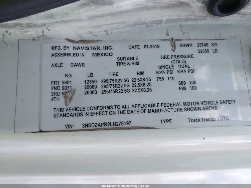 2020 International Lt VIN 3HSDZAPR2LN276197 IAAI salvage auction — UNKNOWN, Clear (California), sold $16,350 on 2026-08-19 (photo 8)