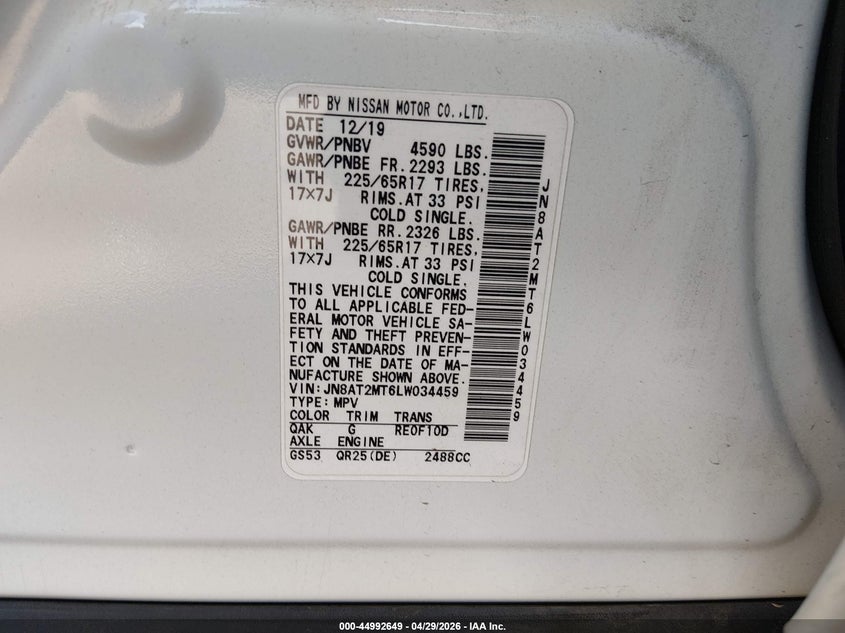 2020 Nissan Rogue VIN JN8AT2MT6LW034459 IAAI salvage auction — RIGHT FRONT, Salvage (Arizona), sold $2,650 on 2026-07-28 (photo 9)
