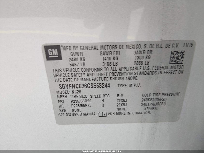 2016 Cadillac Srx VIN 3GYFNCE36GS563244 IAAI salvage auction — LEFT SIDE, Rebuildable (Florida), sold $1,175 on 2026-07-17 (photo 9)